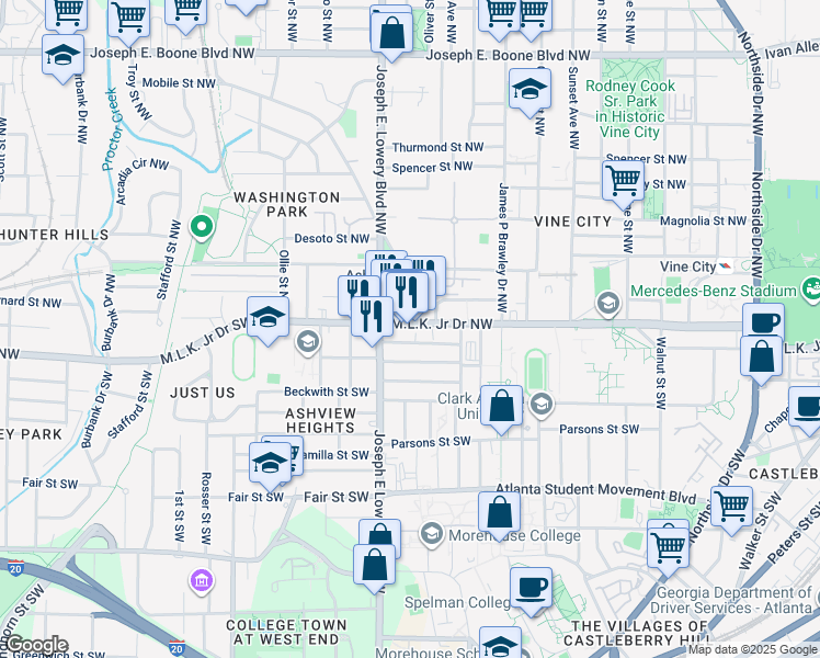 map of restaurants, bars, coffee shops, grocery stores, and more near in Atlanta