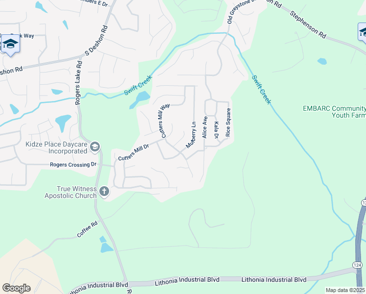 map of restaurants, bars, coffee shops, grocery stores, and more near 2111 Mulberry Ln in Lithonia