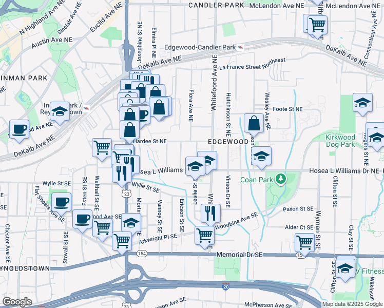 map of restaurants, bars, coffee shops, grocery stores, and more near 40 Leslie Street Southeast in Atlanta
