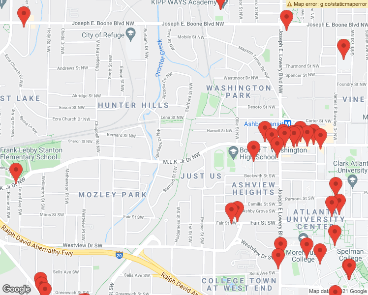 map of restaurants, bars, coffee shops, grocery stores, and more near 11 Stafford Street Southwest in Atlanta