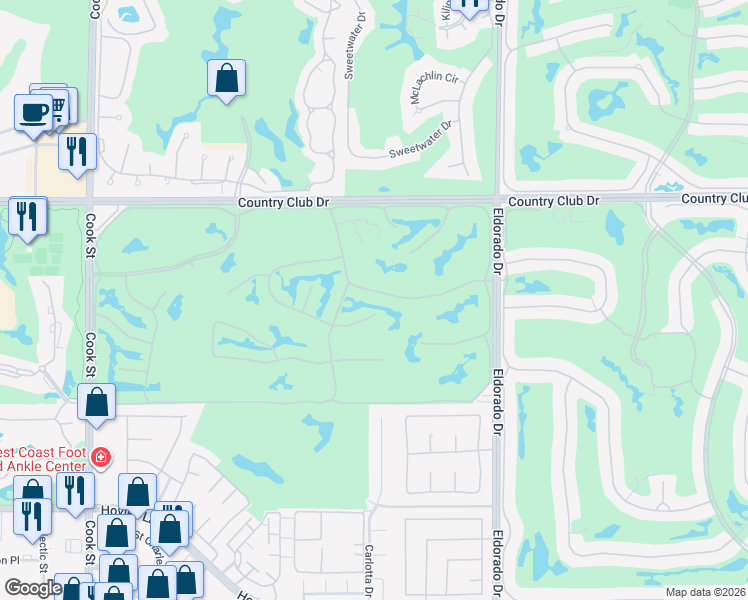 map of restaurants, bars, coffee shops, grocery stores, and more near 323 Red River Road in Palm Desert