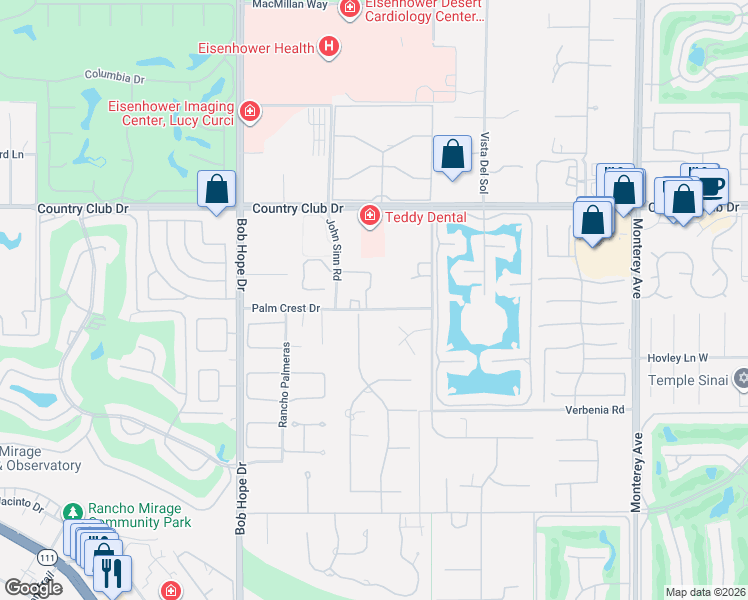 map of restaurants, bars, coffee shops, grocery stores, and more near 7 Makena Lane in Rancho Mirage