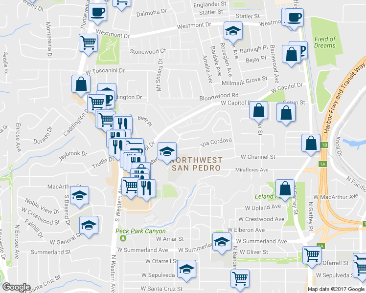 map of restaurants, bars, coffee shops, grocery stores, and more near 1130 Via Francisca in Los Angeles
