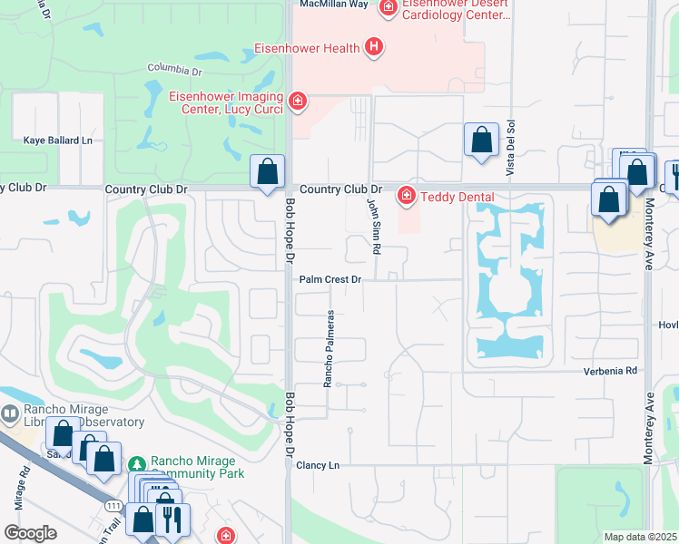 map of restaurants, bars, coffee shops, grocery stores, and more near 14 Dominion Court in Rancho Mirage