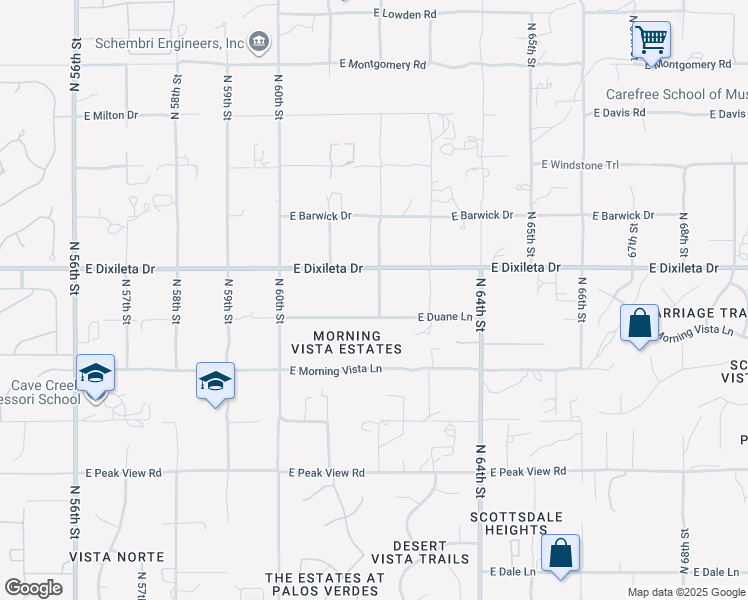 map of restaurants, bars, coffee shops, grocery stores, and more near 29616 North 62nd Street in Cave Creek