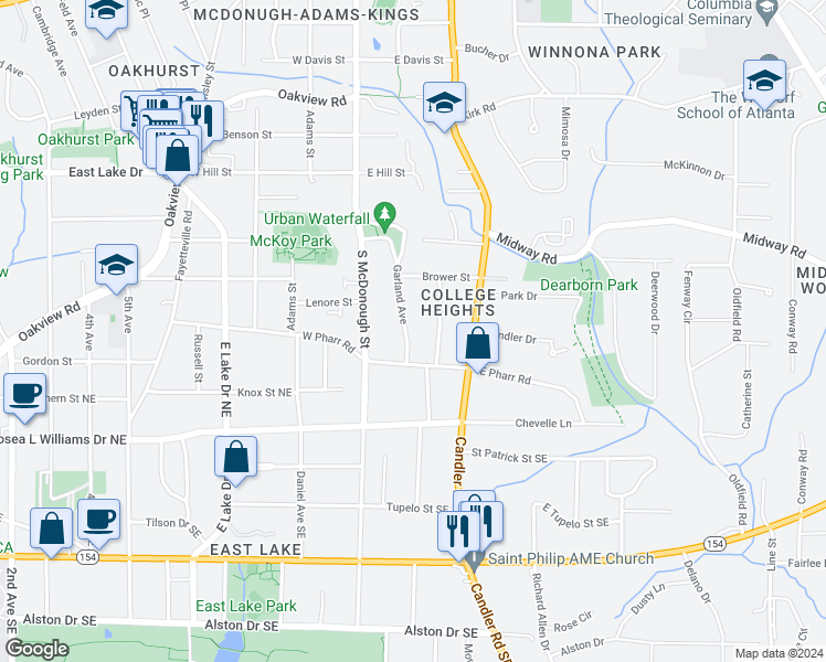 map of restaurants, bars, coffee shops, grocery stores, and more near 246 Garland Avenue in Decatur