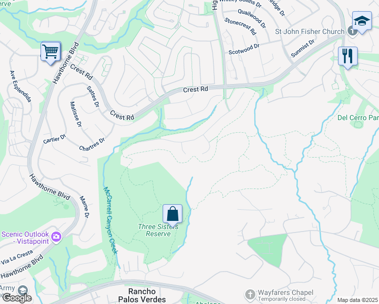 map of restaurants, bars, coffee shops, grocery stores, and more near 32026 Sea Ridge Circle in Rancho Palos Verdes