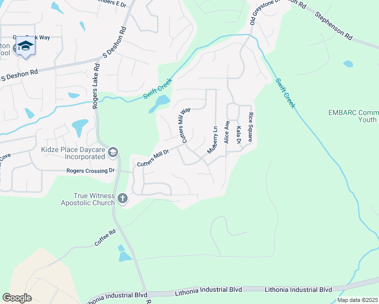 map of restaurants, bars, coffee shops, grocery stores, and more near 1893 Cutters Mill Way in Lithonia