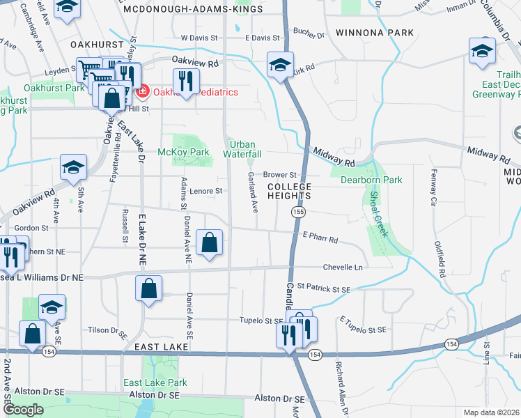 map of restaurants, bars, coffee shops, grocery stores, and more near 250 Garland Avenue in Decatur