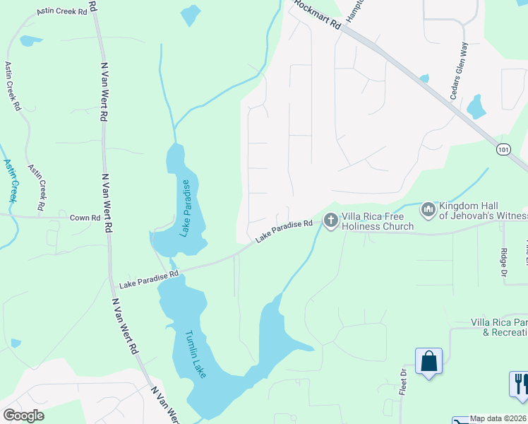 map of restaurants, bars, coffee shops, grocery stores, and more near 28 Wood Chase Court in Villa Rica