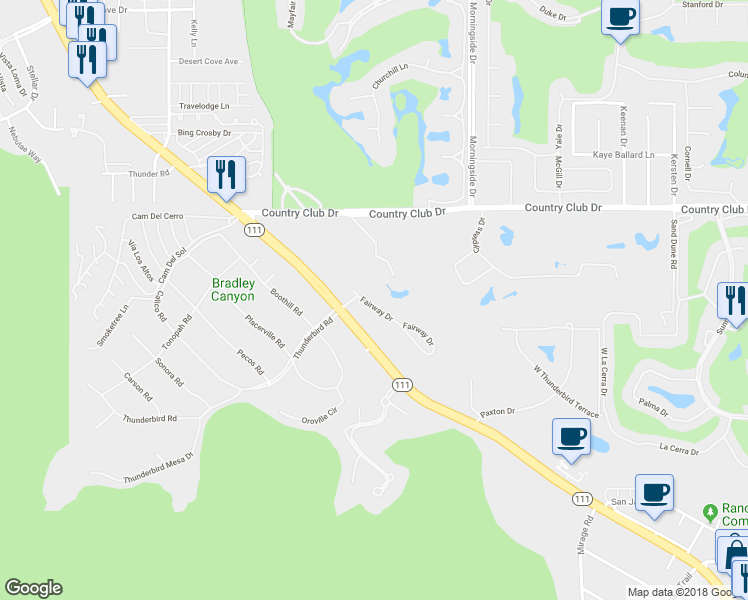 map of restaurants, bars, coffee shops, grocery stores, and more near 70754 Fairway Drive in Rancho Mirage