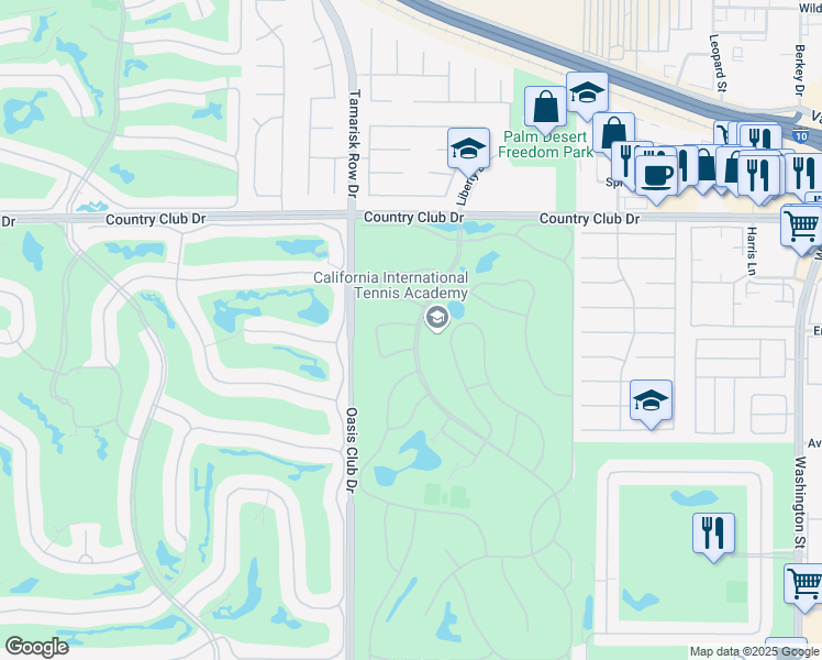 map of restaurants, bars, coffee shops, grocery stores, and more near 40314 Pebble Beach Circle in Palm Desert