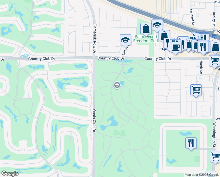 map of restaurants, bars, coffee shops, grocery stores, and more near 40314 Pebble Beach Circle in Palm Desert