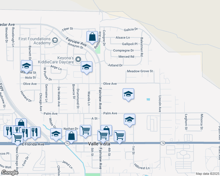map of restaurants, bars, coffee shops, grocery stores, and more near 44068 Lloyd Street in Hemet