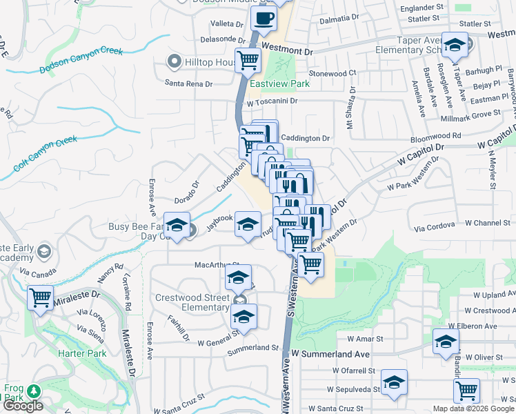 map of restaurants, bars, coffee shops, grocery stores, and more near 1849 Jaybrook Drive in Rancho Palos Verdes