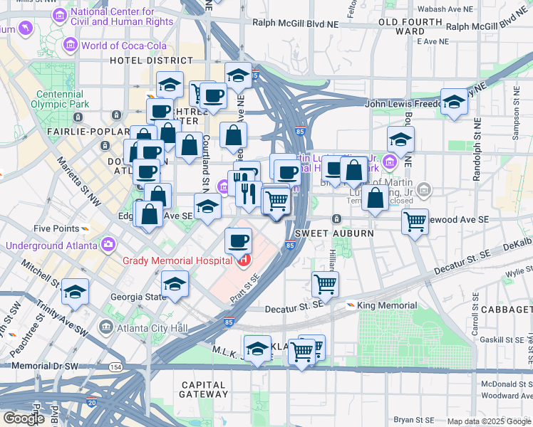 map of restaurants, bars, coffee shops, grocery stores, and more near in Atlanta