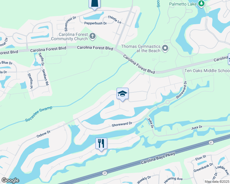 map of restaurants, bars, coffee shops, grocery stores, and more near 564 Oxbow Drive in Myrtle Beach