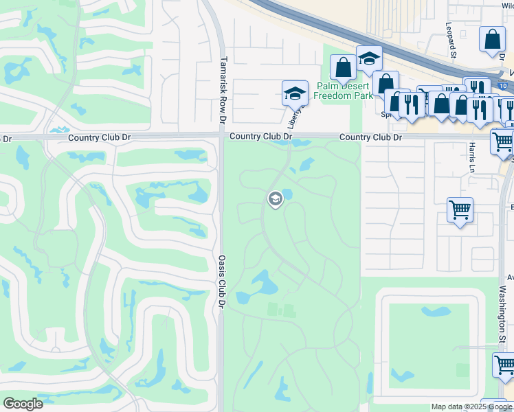 map of restaurants, bars, coffee shops, grocery stores, and more near 40314 Pebble Beach Circle in Palm Desert