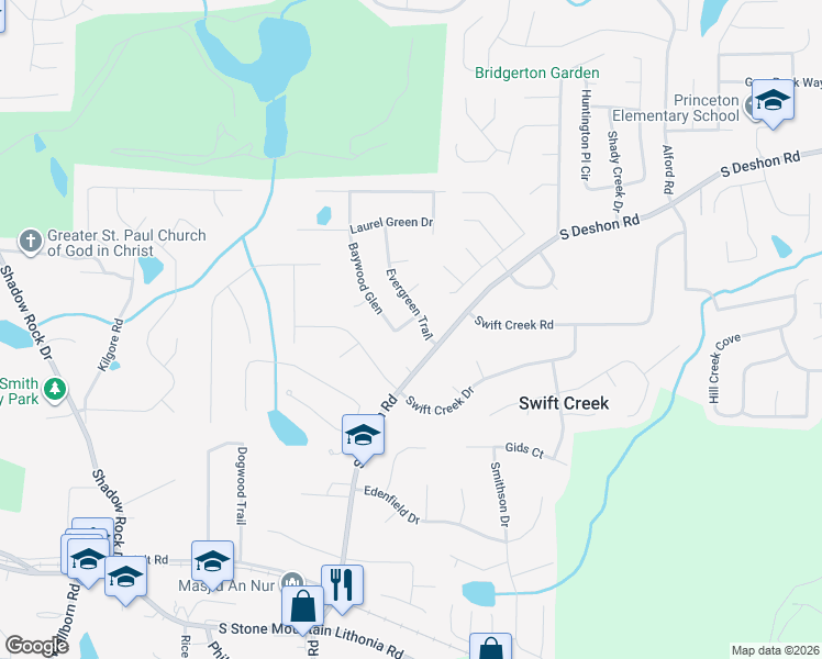 map of restaurants, bars, coffee shops, grocery stores, and more near 1331 Baywood Glen in Lithonia