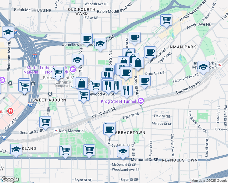 map of restaurants, bars, coffee shops, grocery stores, and more near in Atlanta