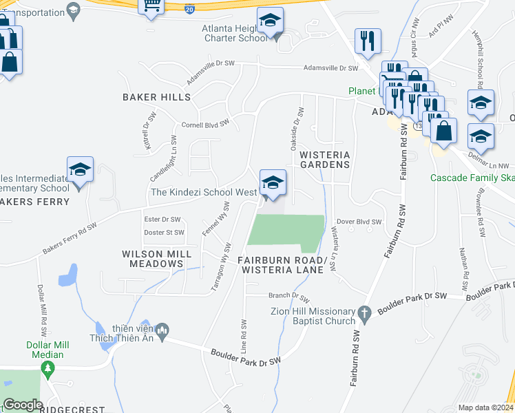 map of restaurants, bars, coffee shops, grocery stores, and more near in Atlanta