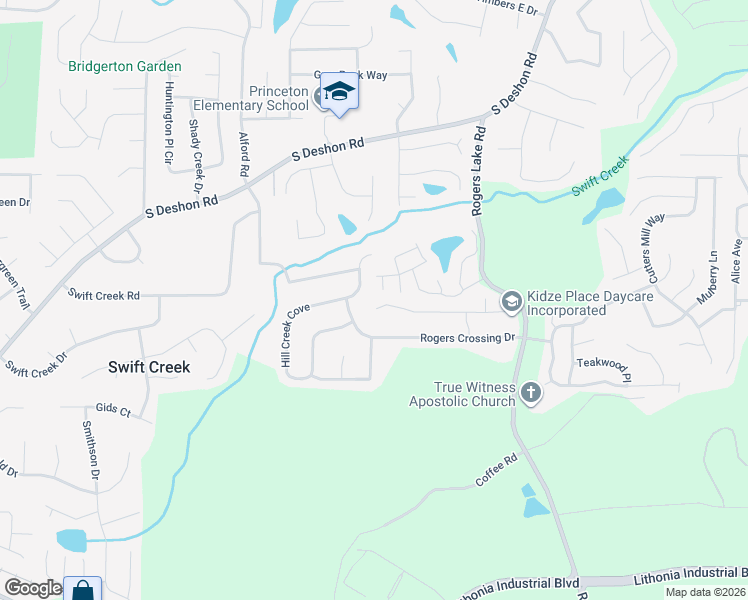 map of restaurants, bars, coffee shops, grocery stores, and more near 1668 Spring Hill Cove in Lithonia