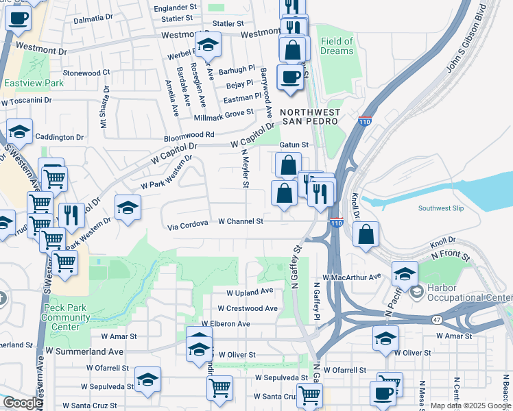 map of restaurants, bars, coffee shops, grocery stores, and more near 865 West Battery Street in Los Angeles