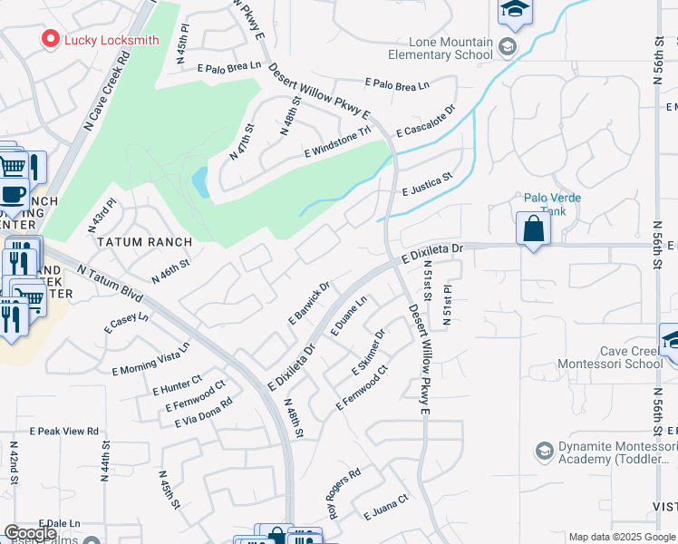 map of restaurants, bars, coffee shops, grocery stores, and more near 4954 East Barwick Drive in Cave Creek