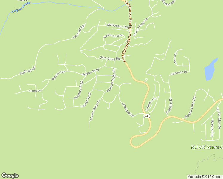 map of restaurants, bars, coffee shops, grocery stores, and more near 25316 Marion Ridge Drive in Idyllwild-Pine Cove