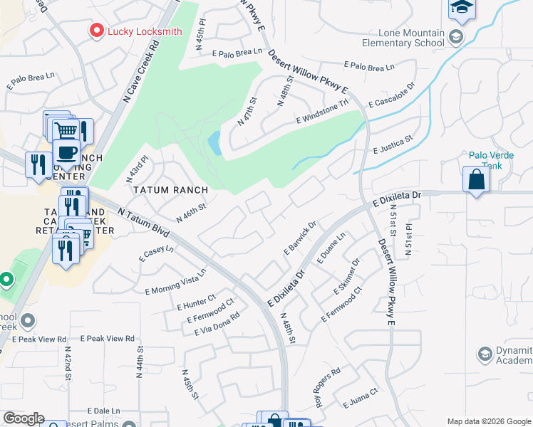 map of restaurants, bars, coffee shops, grocery stores, and more near 29632 North 48th Street in Cave Creek