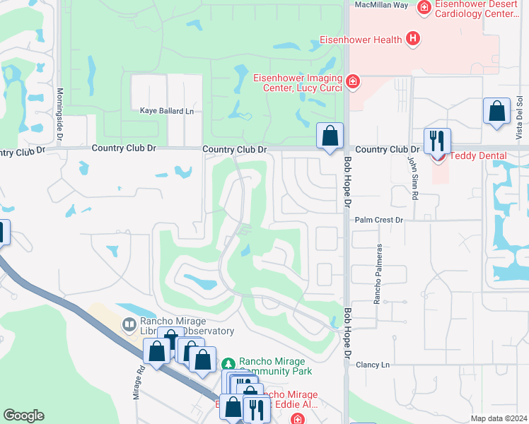 map of restaurants, bars, coffee shops, grocery stores, and more near 2 La Ronda Drive in Rancho Mirage