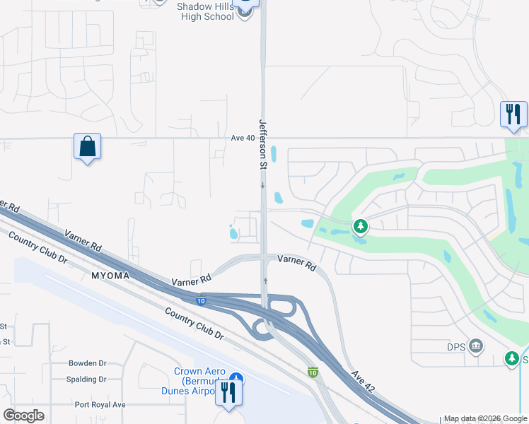 map of restaurants, bars, coffee shops, grocery stores, and more near Jefferson Street in Indio