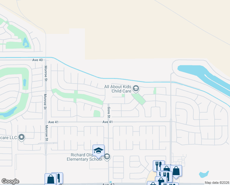 map of restaurants, bars, coffee shops, grocery stores, and more near 82555 Grass Flat Lane in Indio