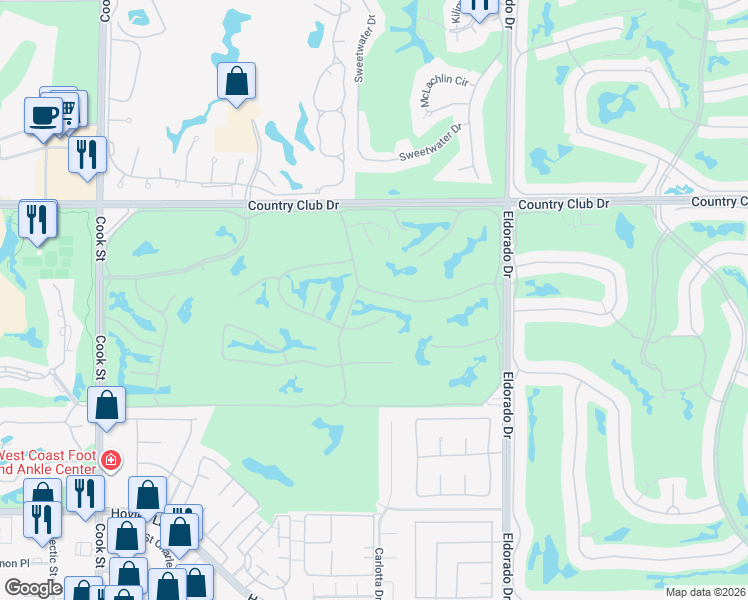 map of restaurants, bars, coffee shops, grocery stores, and more near 323 Red River Road in Palm Desert