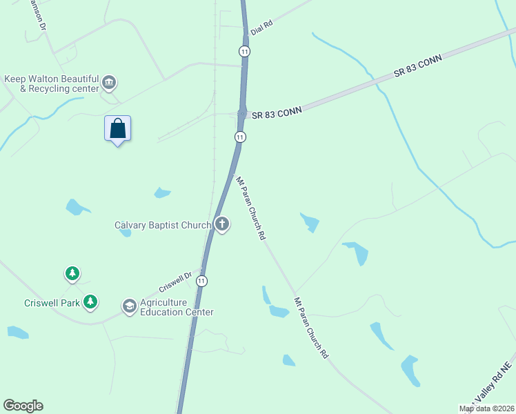 map of restaurants, bars, coffee shops, grocery stores, and more near 1280 Mount Paran Church Road in Monroe