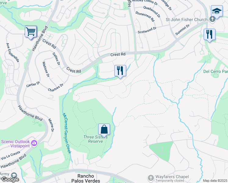 map of restaurants, bars, coffee shops, grocery stores, and more near 32026 Sea Ridge Circle in Rancho Palos Verdes