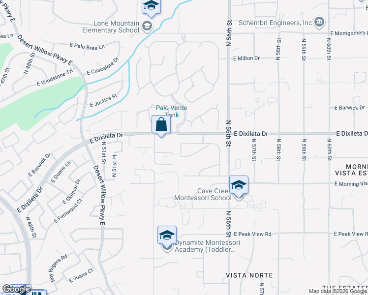 map of restaurants, bars, coffee shops, grocery stores, and more near 5407 East Duane Lane in Cave Creek