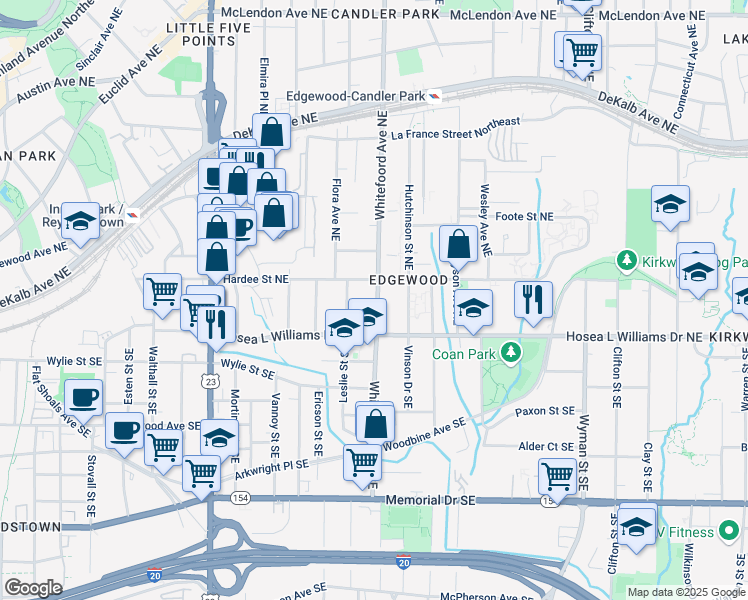 map of restaurants, bars, coffee shops, grocery stores, and more near 44 Whitefoord Avenue Northeast in Atlanta