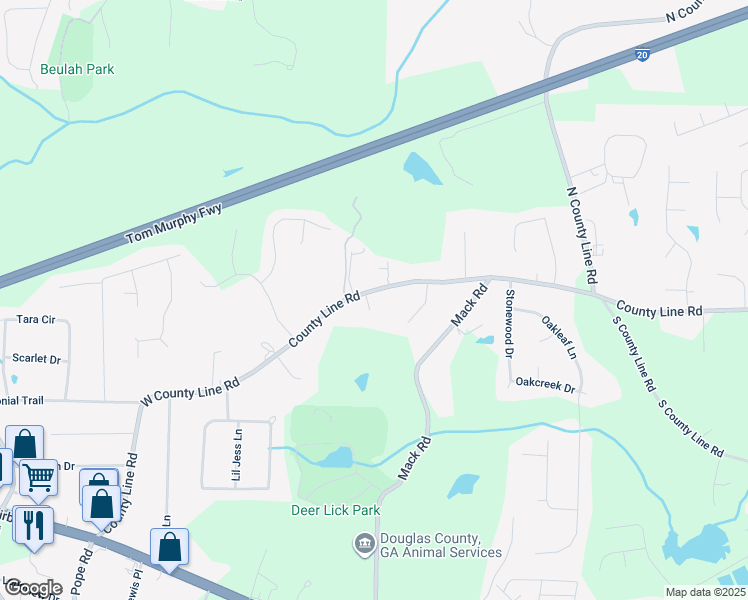map of restaurants, bars, coffee shops, grocery stores, and more near 3277 West County Line Road in Douglasville