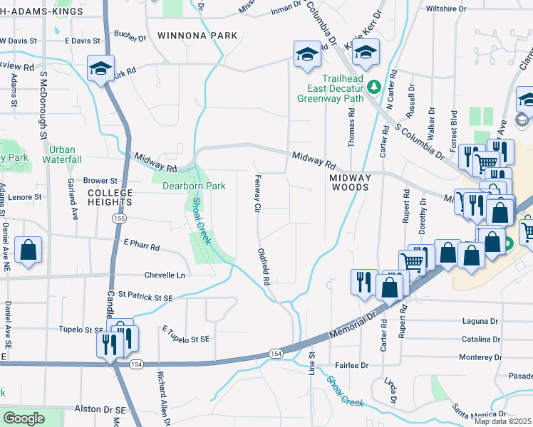 map of restaurants, bars, coffee shops, grocery stores, and more near 2611 Charlesgate Avenue in Decatur