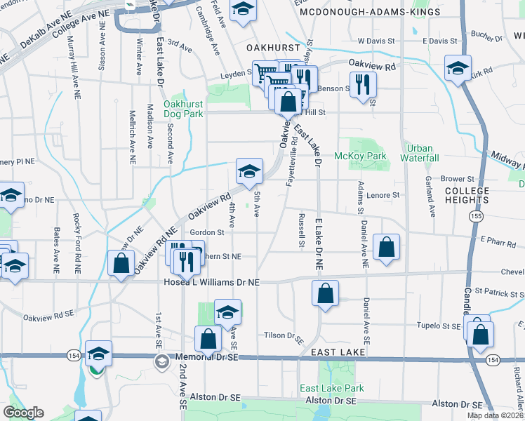 map of restaurants, bars, coffee shops, grocery stores, and more near 202 5th Avenue in Decatur