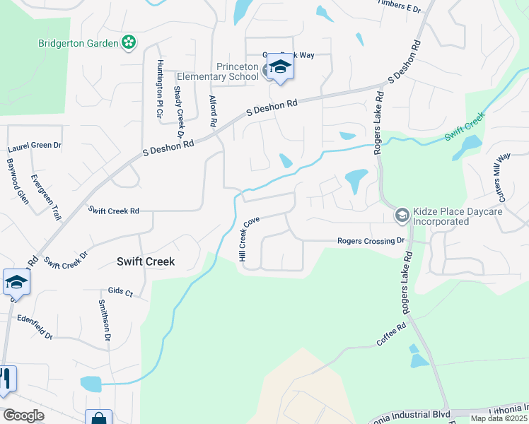 map of restaurants, bars, coffee shops, grocery stores, and more near 6687 Hill Creek Cove in Lithonia