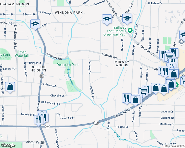 map of restaurants, bars, coffee shops, grocery stores, and more near 2611 Charlesgate Avenue in Decatur
