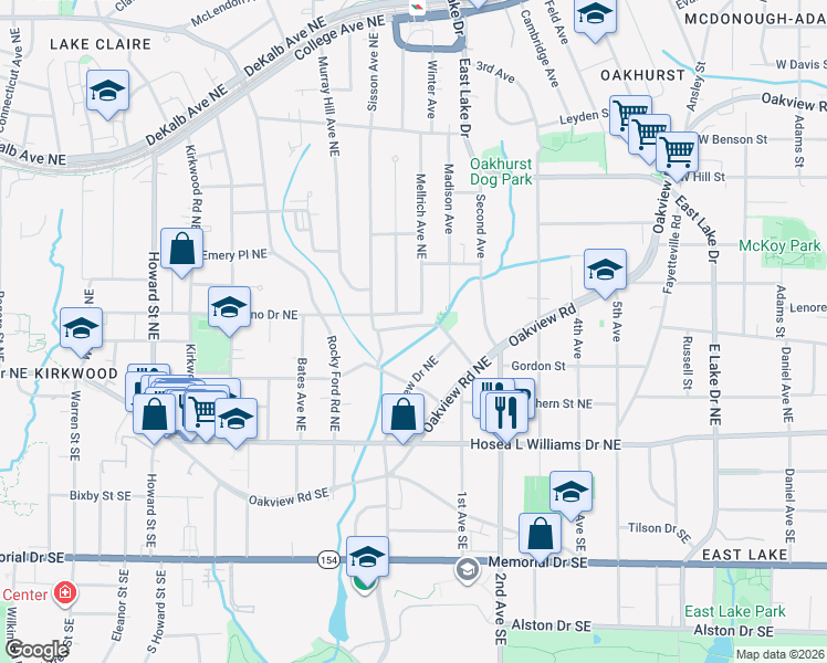 map of restaurants, bars, coffee shops, grocery stores, and more near 2275 1st Avenue Northeast in Atlanta