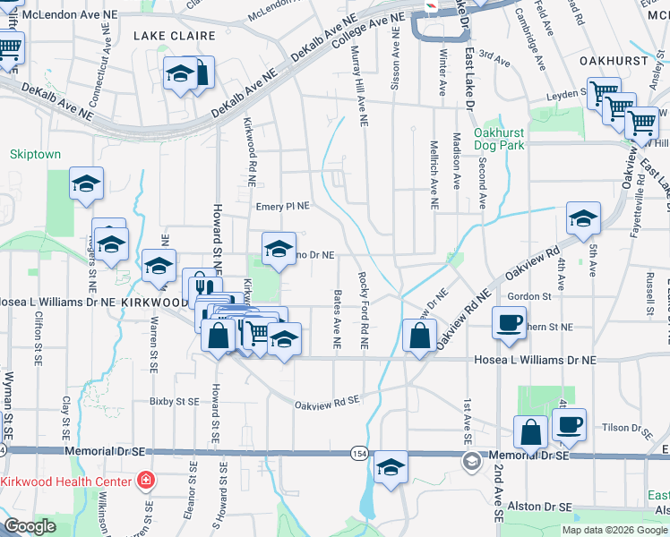 map of restaurants, bars, coffee shops, grocery stores, and more near 100 Bates Avenue Northeast in Atlanta