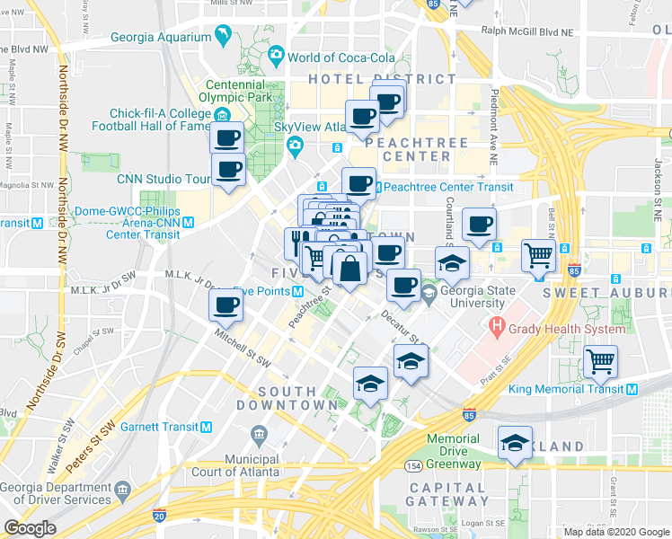 map of restaurants, bars, coffee shops, grocery stores, and more near in Atlanta