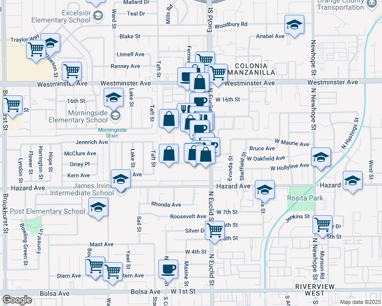 map of restaurants, bars, coffee shops, grocery stores, and more near 14321 Corporate Drive in Garden Grove