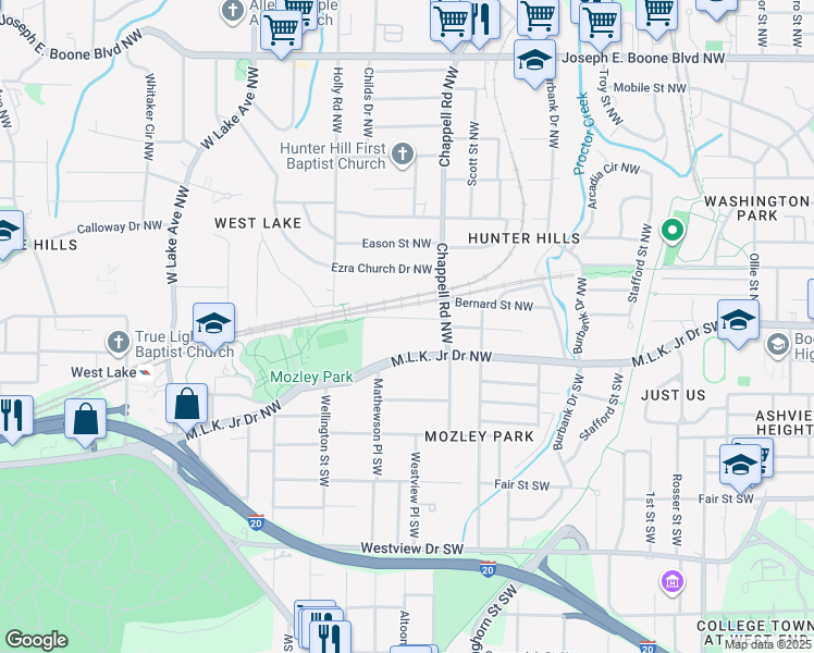 map of restaurants, bars, coffee shops, grocery stores, and more near 1450 Sharon Street Northwest in Atlanta