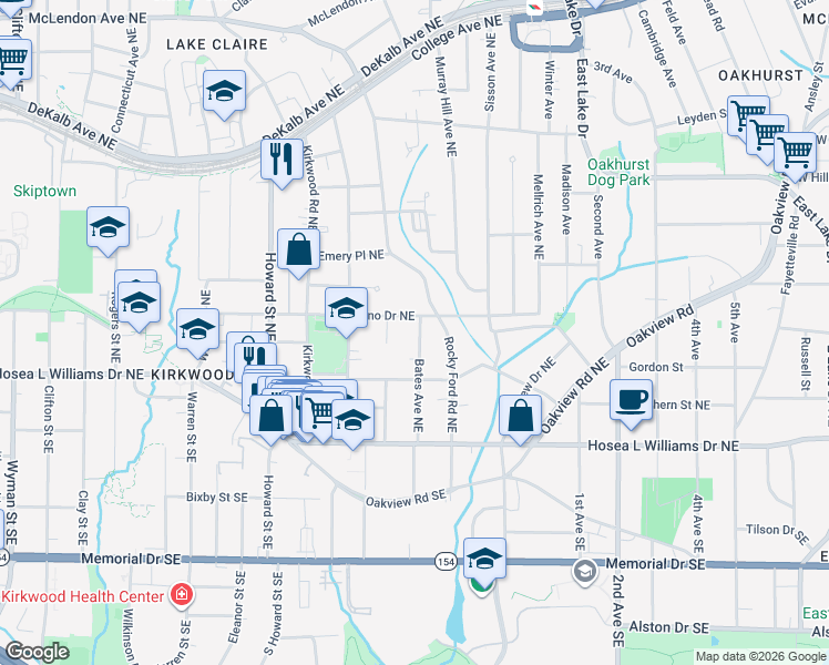 map of restaurants, bars, coffee shops, grocery stores, and more near 100 Bates Avenue Northeast in Atlanta