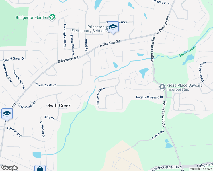 map of restaurants, bars, coffee shops, grocery stores, and more near 6687 Hill Creek Cove in Lithonia